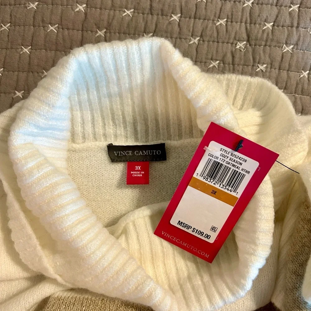 NWT Vince Camuto Women’s White and Tan Cowl Neck Sweater Sz 3X - Picture 6 of 8